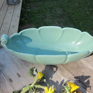 Vtg Abingdon  pottery USA # 532 Green Console  bowl 13 in 5 in H